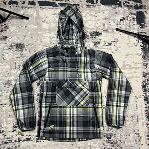 Men's Vintage Nike Sportswear Hooded Windbreaker Pullover Plaid Size XS Pockets